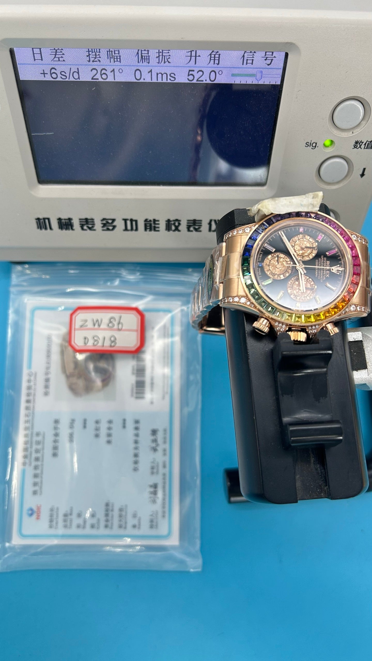 Rolex Daytona 'Arcobaleno' MZ SUPER CLONE Oro Rosa Quadrante Nero Lunetta Zaffiro